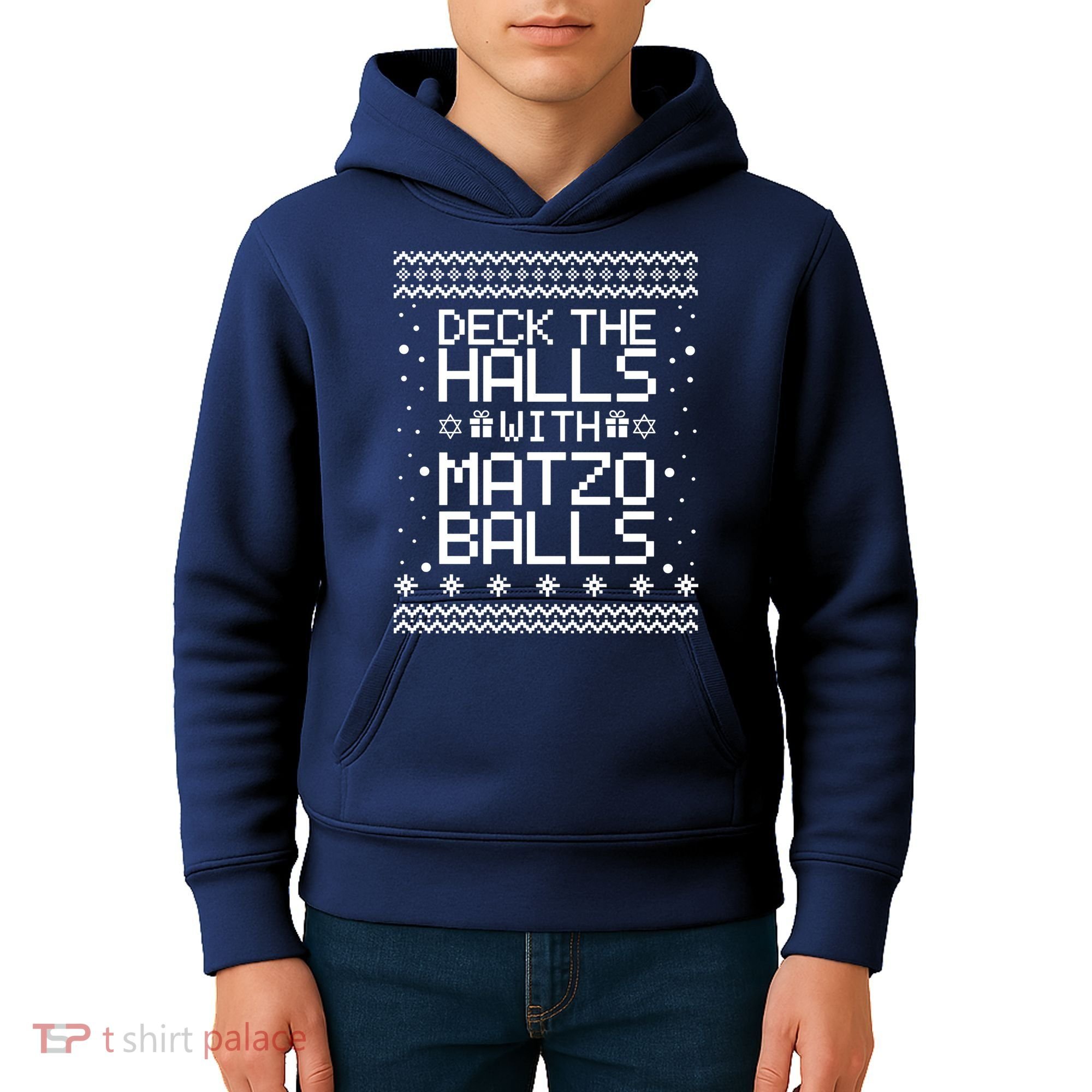 Deck The Halls With Matzo Balls Funny Hanukkah Ugly Kids Hoodie