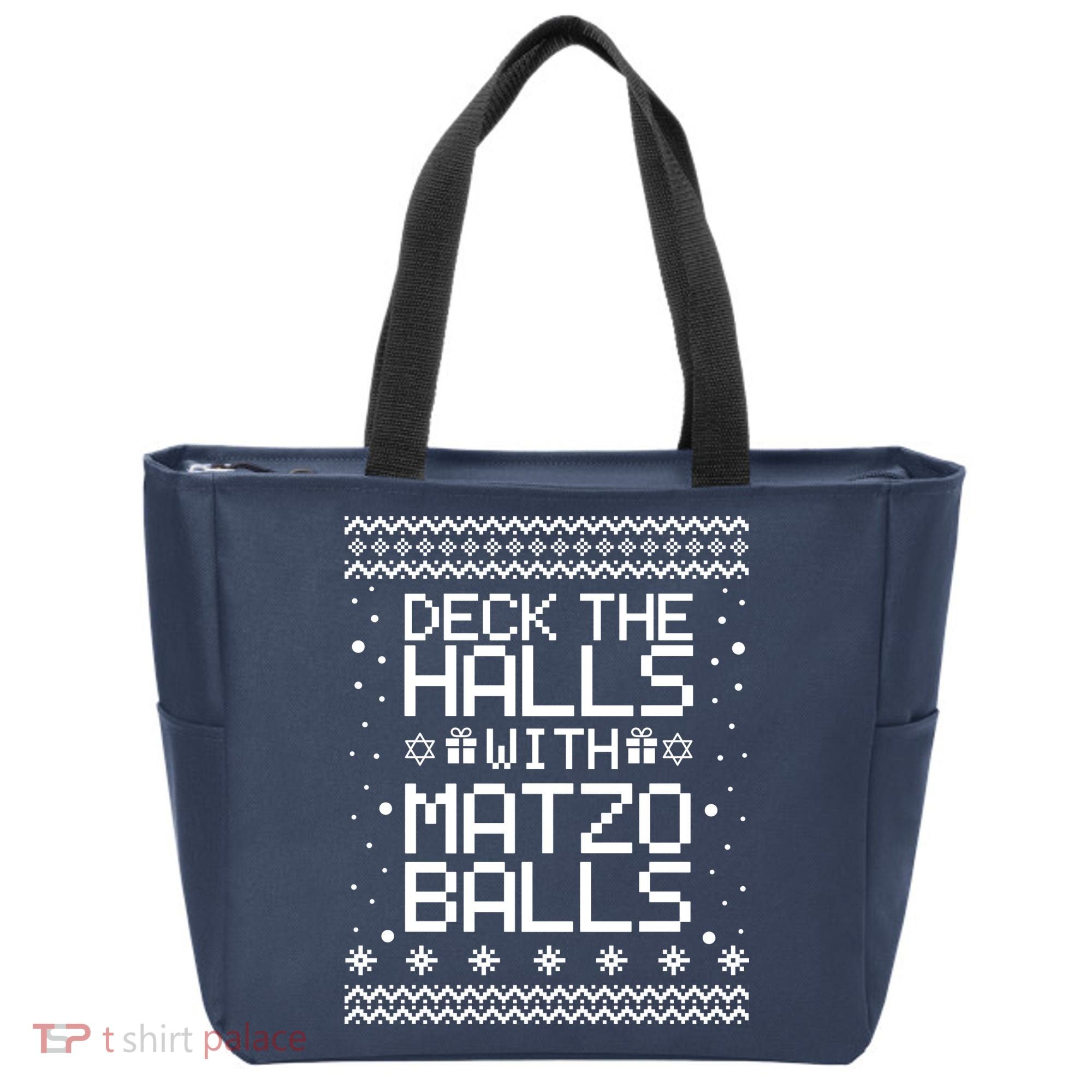 Deck The Halls With Matzo Balls Funny Hanukkah Ugly Tote Bag