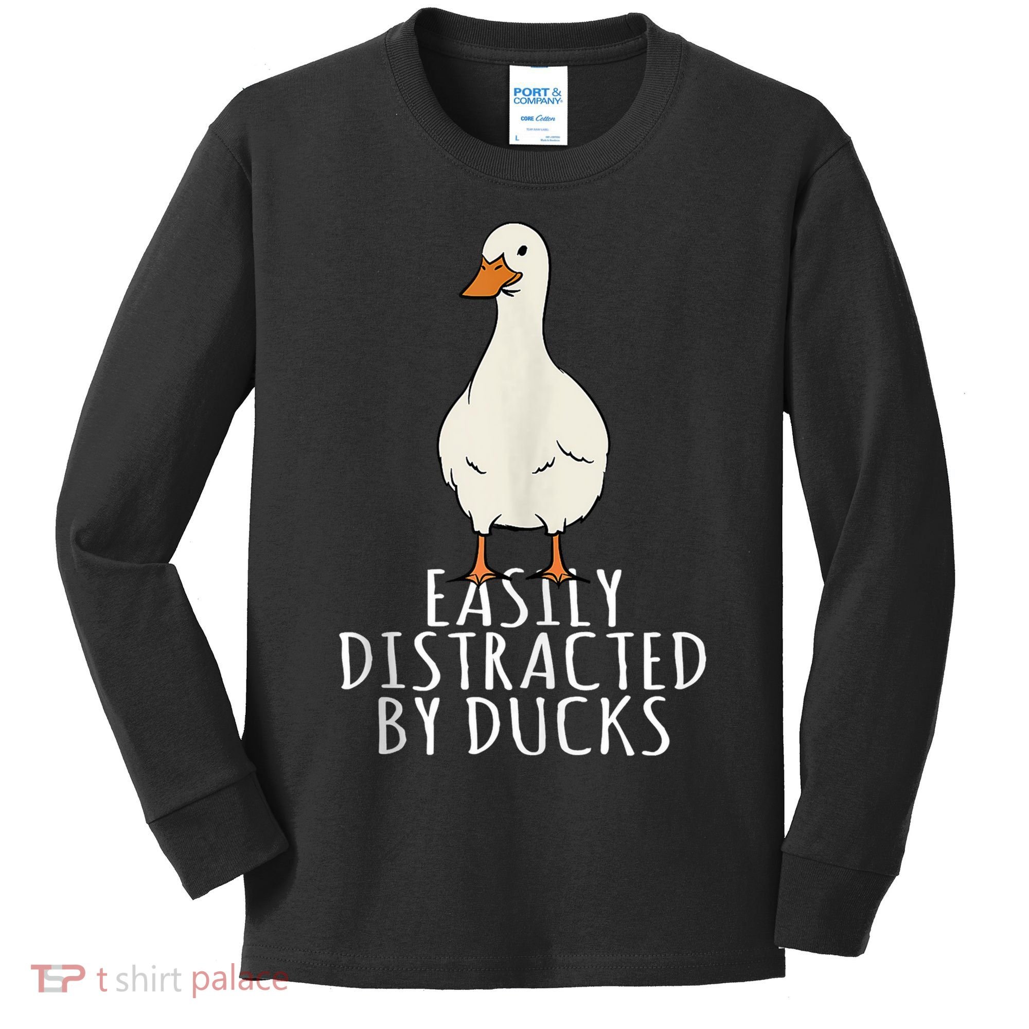 Duck Easily Distracted By Ducks Kids Long Sleeve Shirt