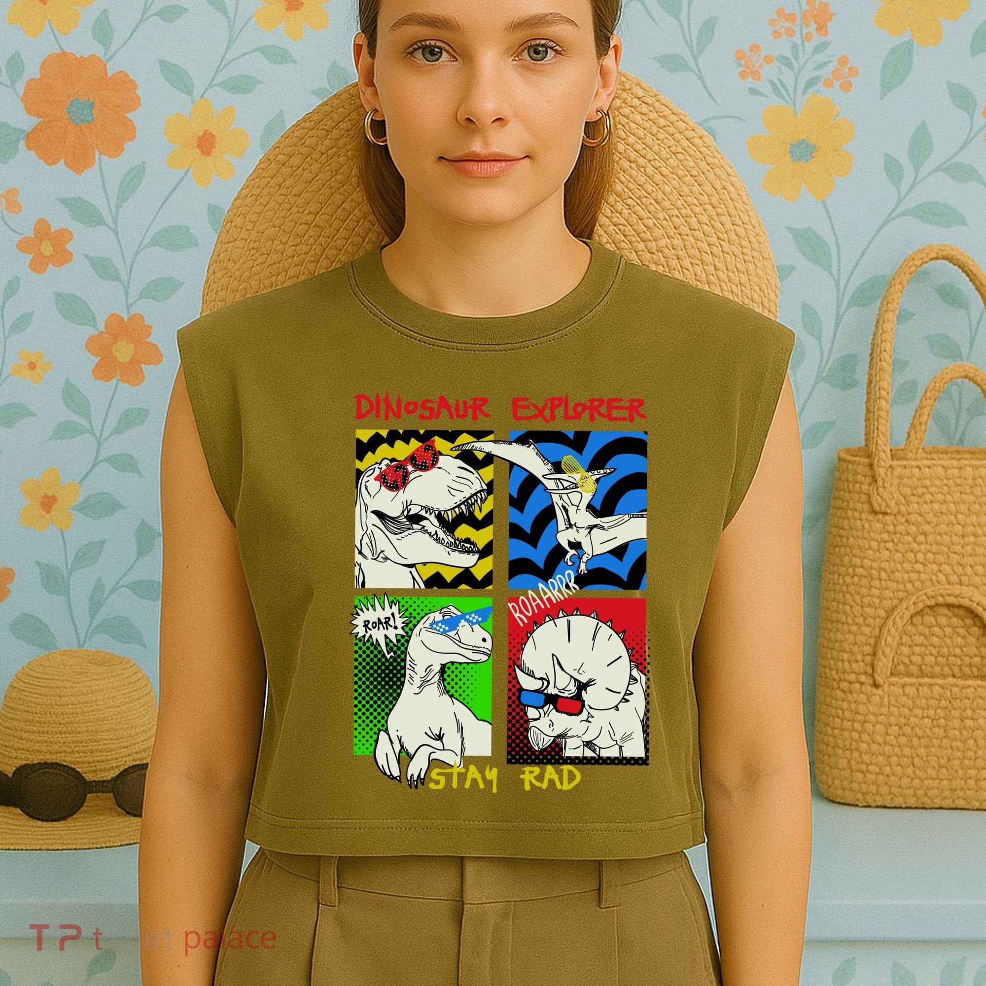 Dinosaur Explorer Garment-Dyed Women's Muscle Tee