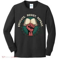 Defend Education Educate Resist Repeat Kids Long Sleeve Shirt thumb 0