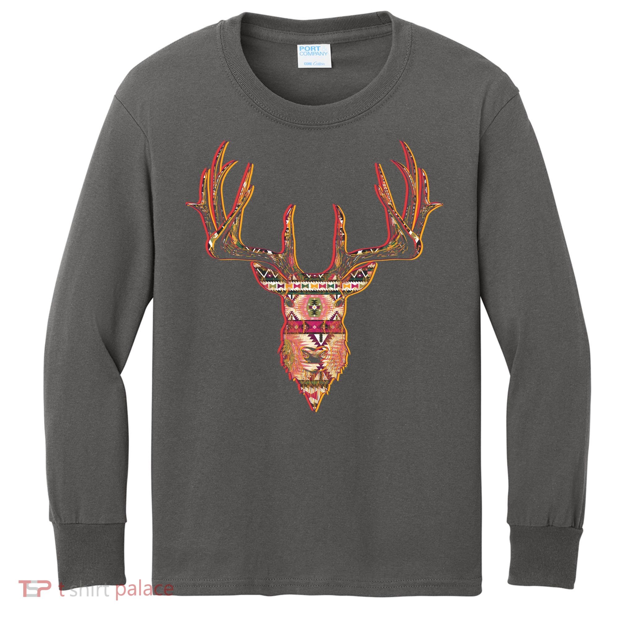 Deer Antlers Wilderness Pattern Kids Long Sleeve Shirt