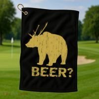 Deer Bear Beer Moose Elk Hunting Funny Golf Towel thumb 1