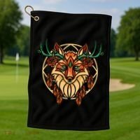 Deer Fox Abstract Golf Towel thumb 1