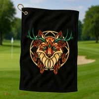 Deer Fox Abstract Golf Towel thumb 1