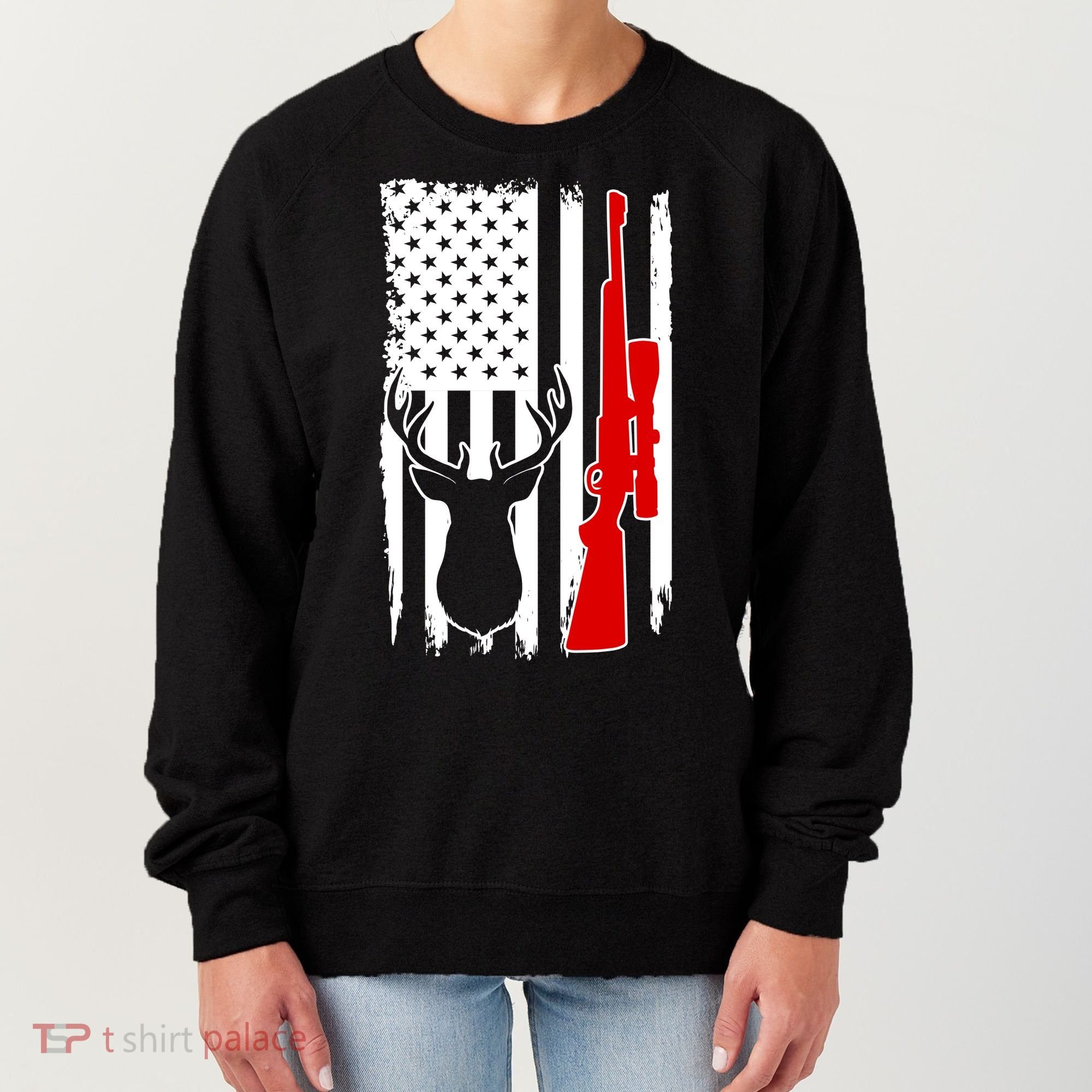 Deer Hunting Distressed USA American Flag Women's Sweatshirt