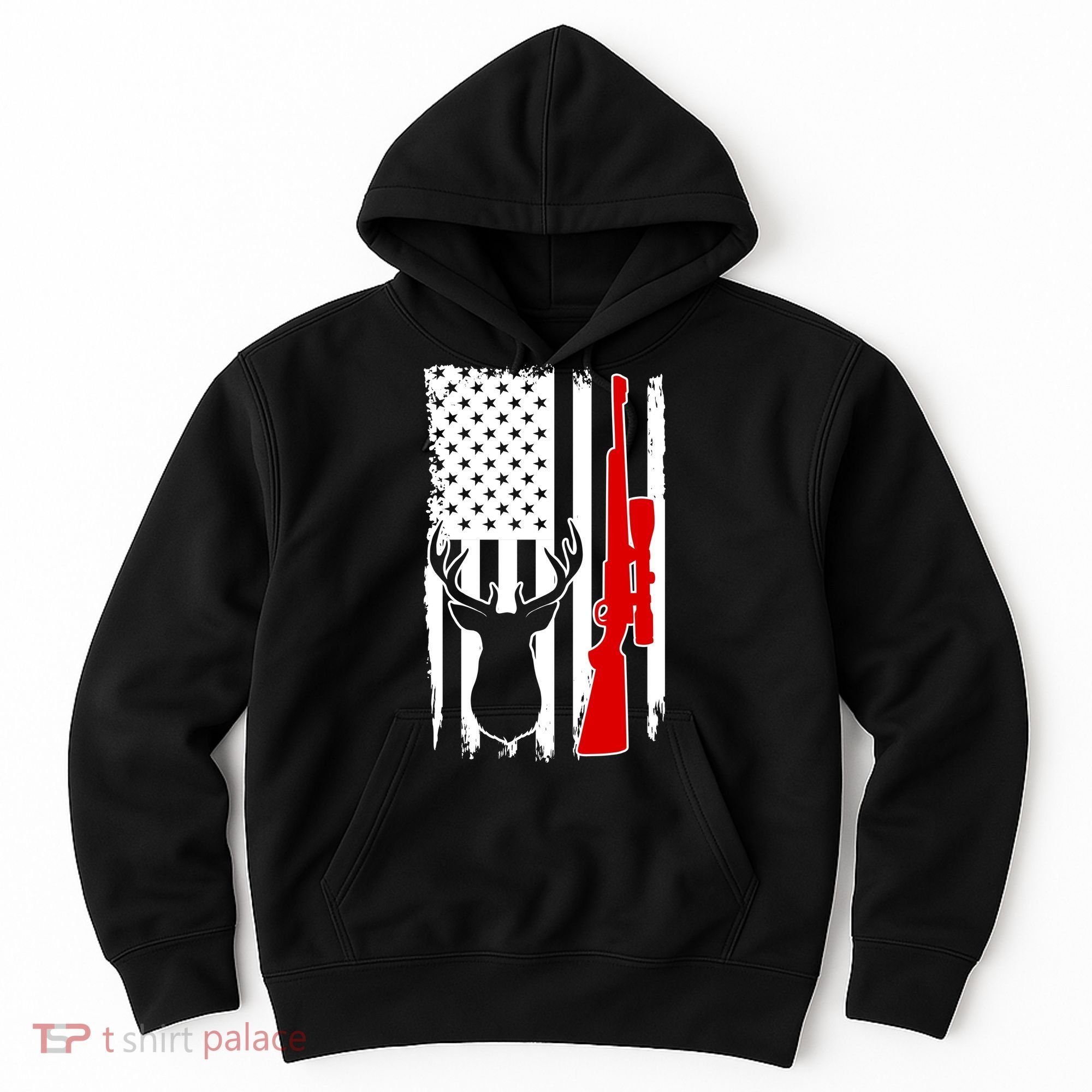 Deer Hunting Distressed USA American Flag Hoodie