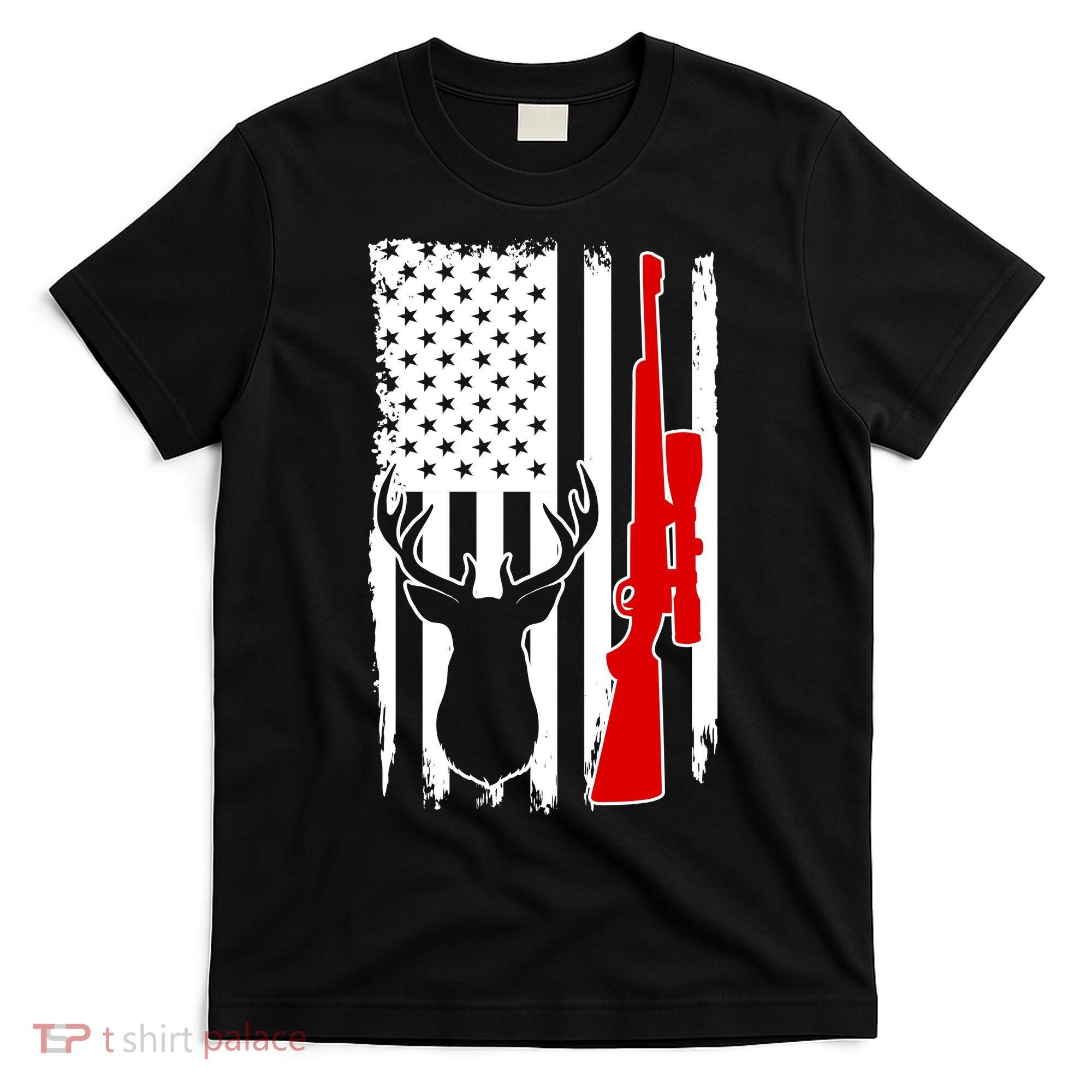 Deer Hunting Distressed USA American Flag T-Shirt