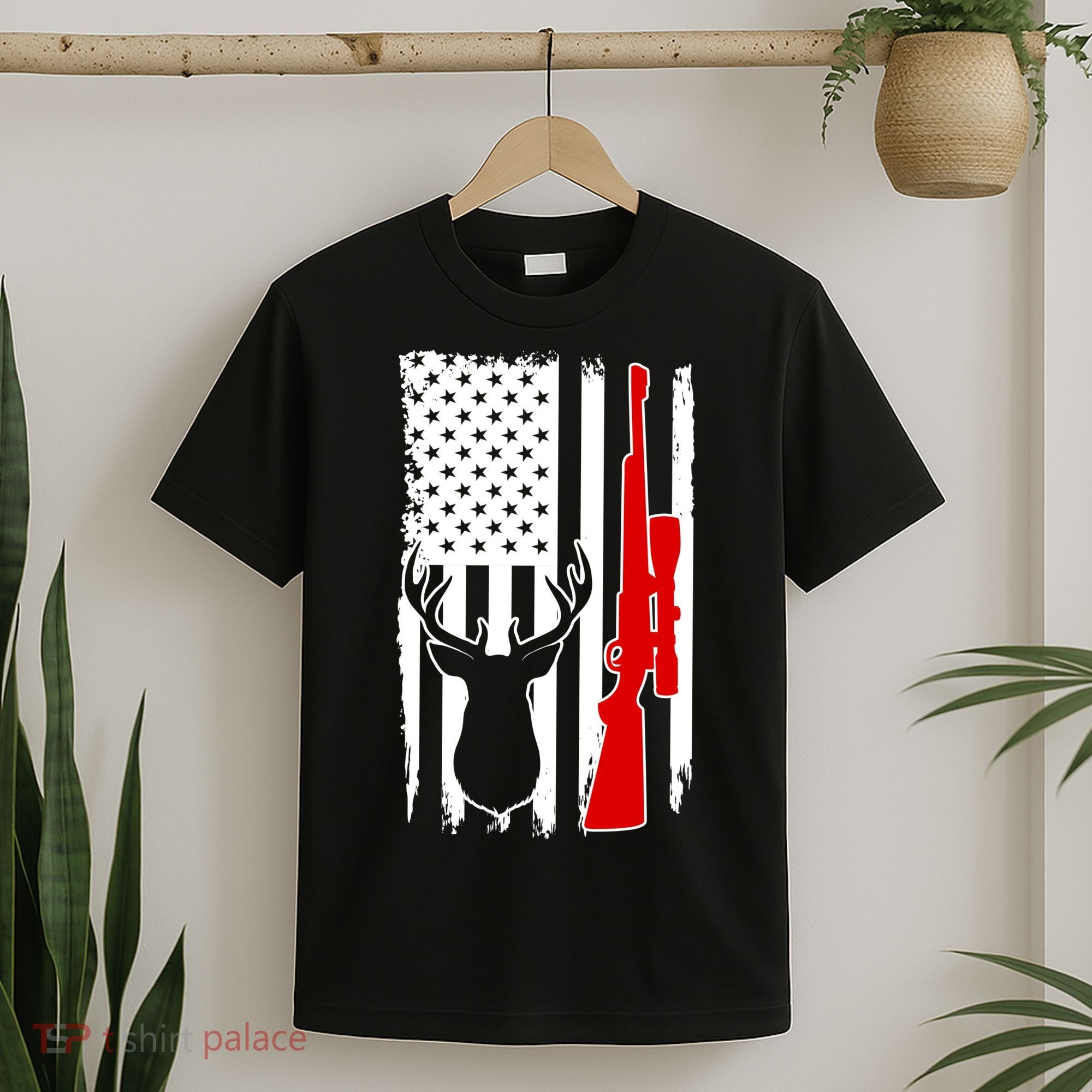 Deer Hunting Distressed USA American Flag T-Shirt