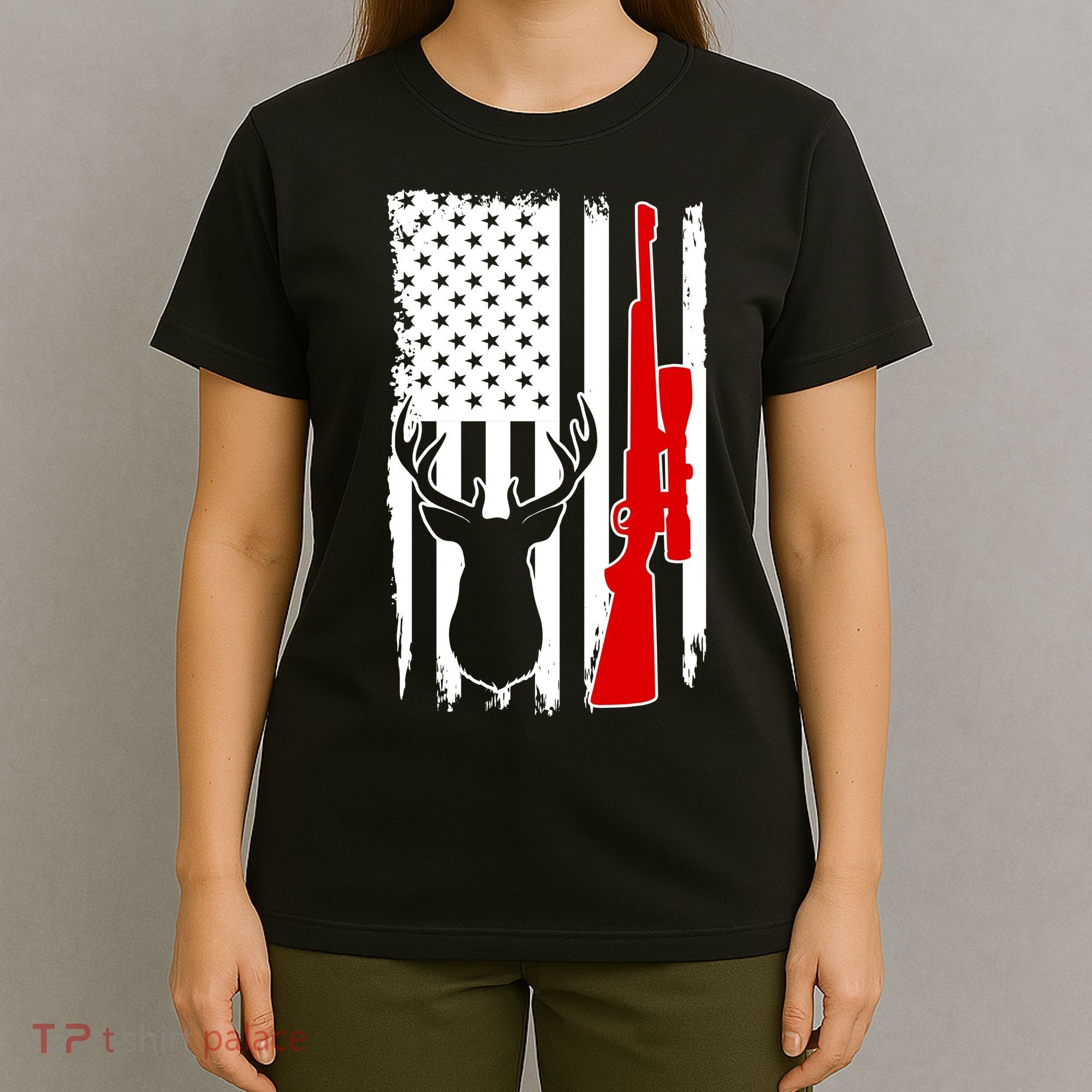 Deer Hunting Distressed USA American Flag T-Shirt