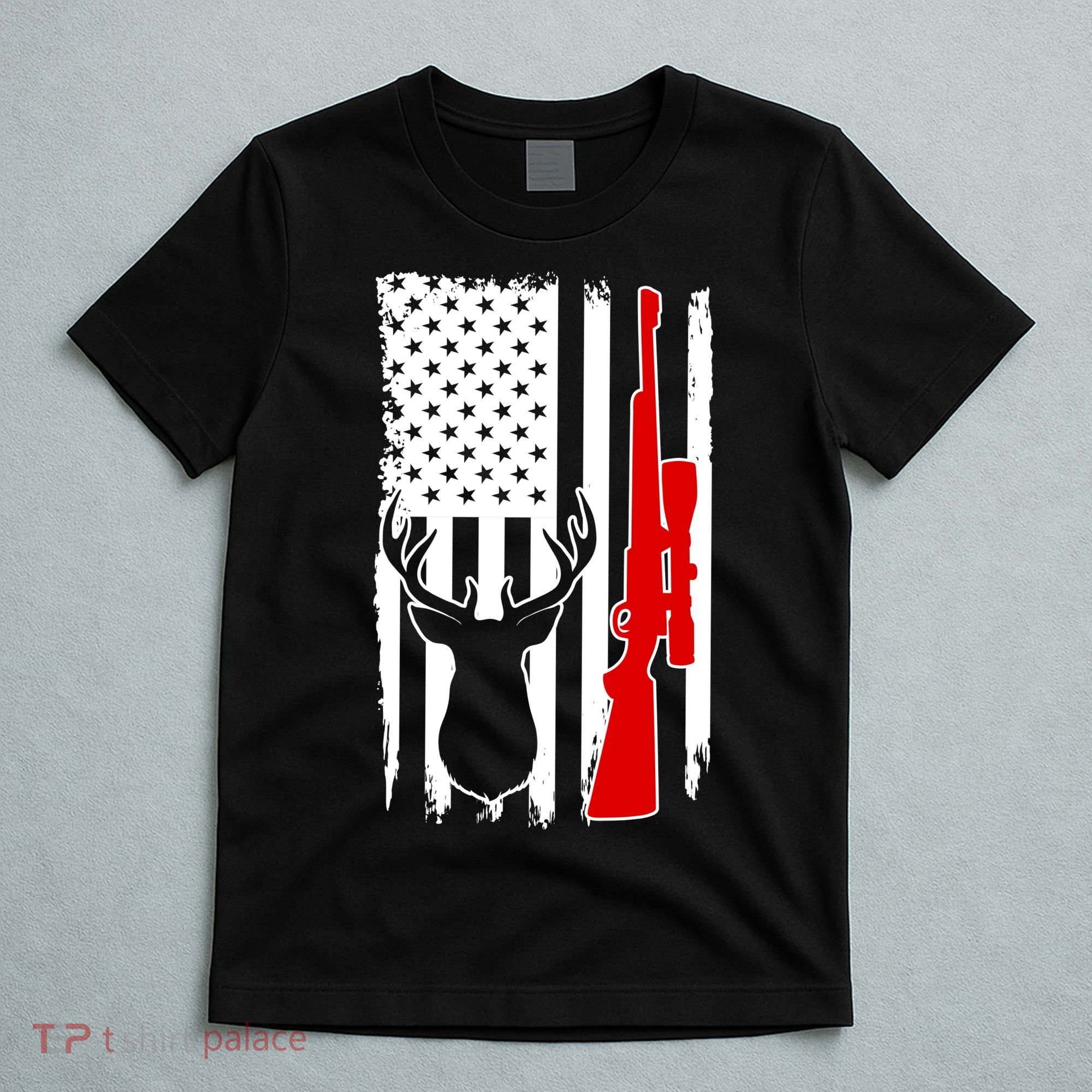 Deer Hunting Distressed USA American Flag T-Shirt