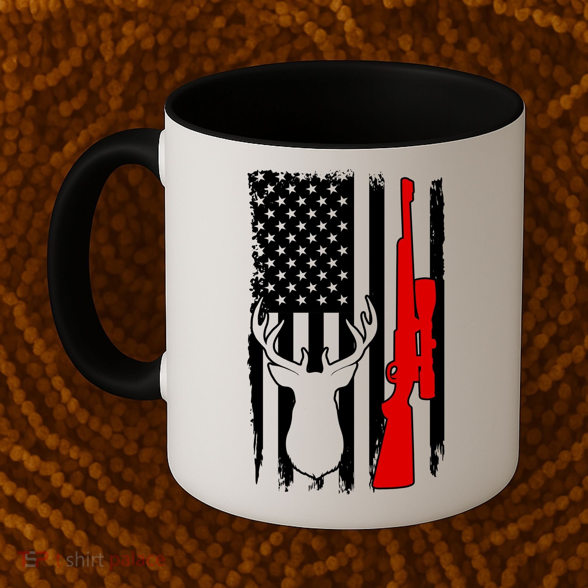 Deer Hunting Distressed USA American Flag Coffee Mug