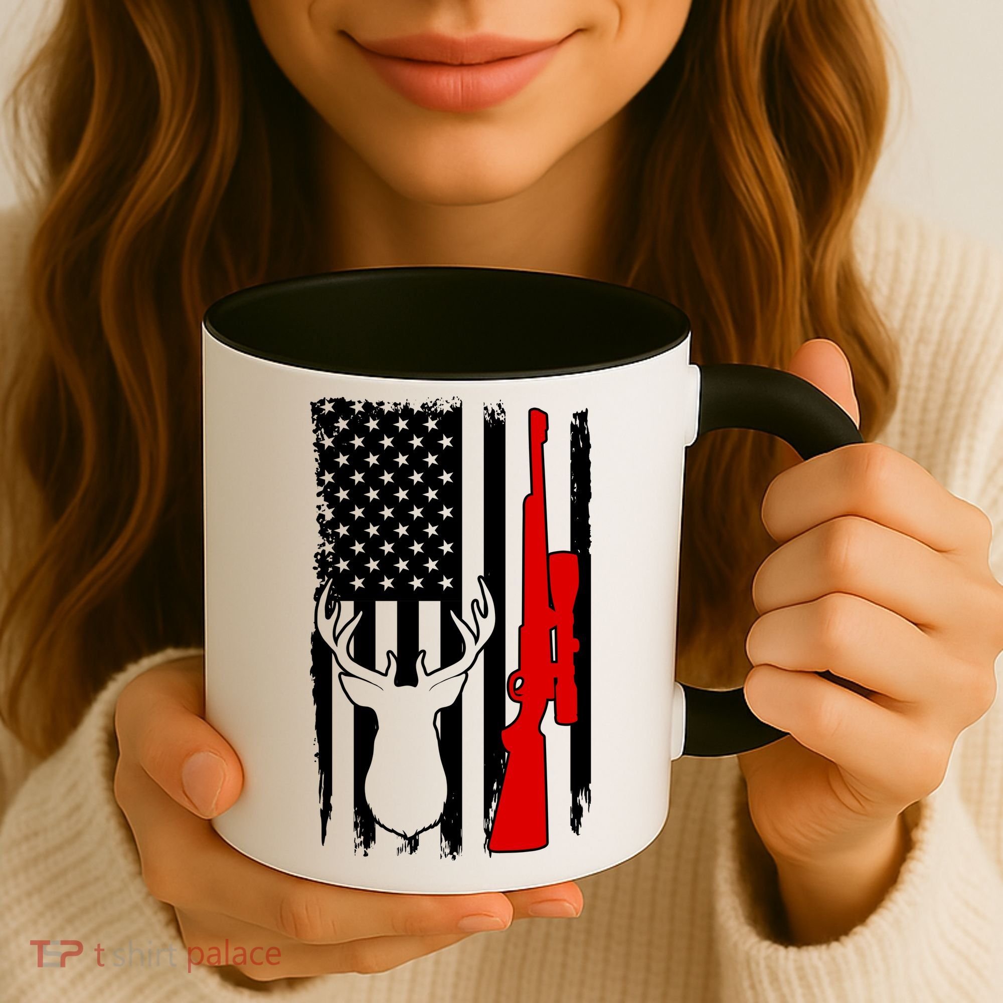 Deer Hunting Distressed USA American Flag Coffee Mug