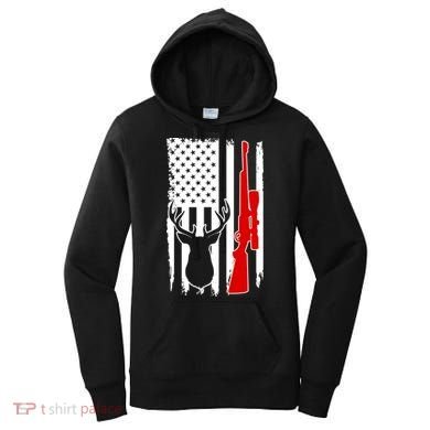 Deer Hunting Distressed USA American Flag Women's Hoodie