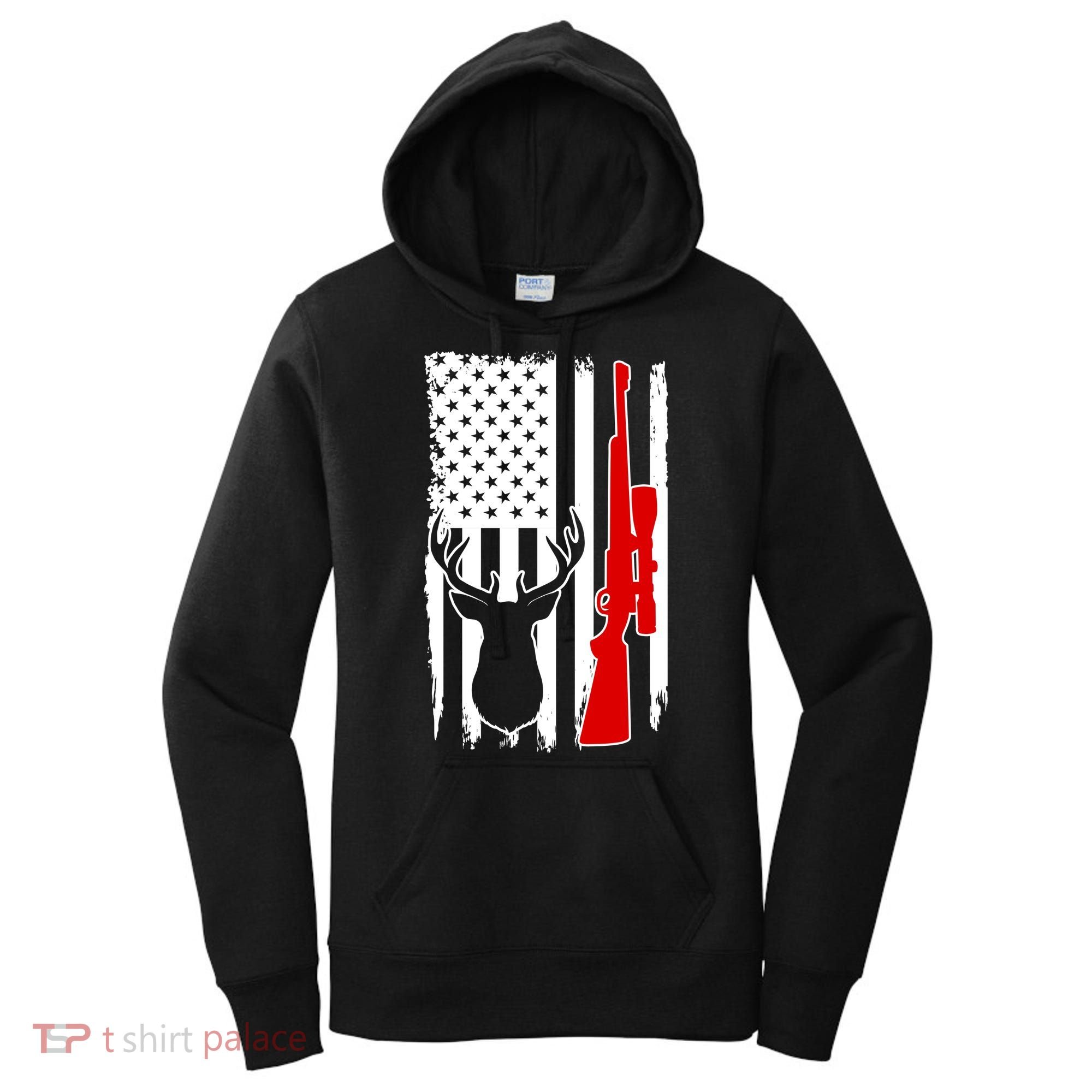 Deer Hunting Distressed USA American Flag Women's Hoodie