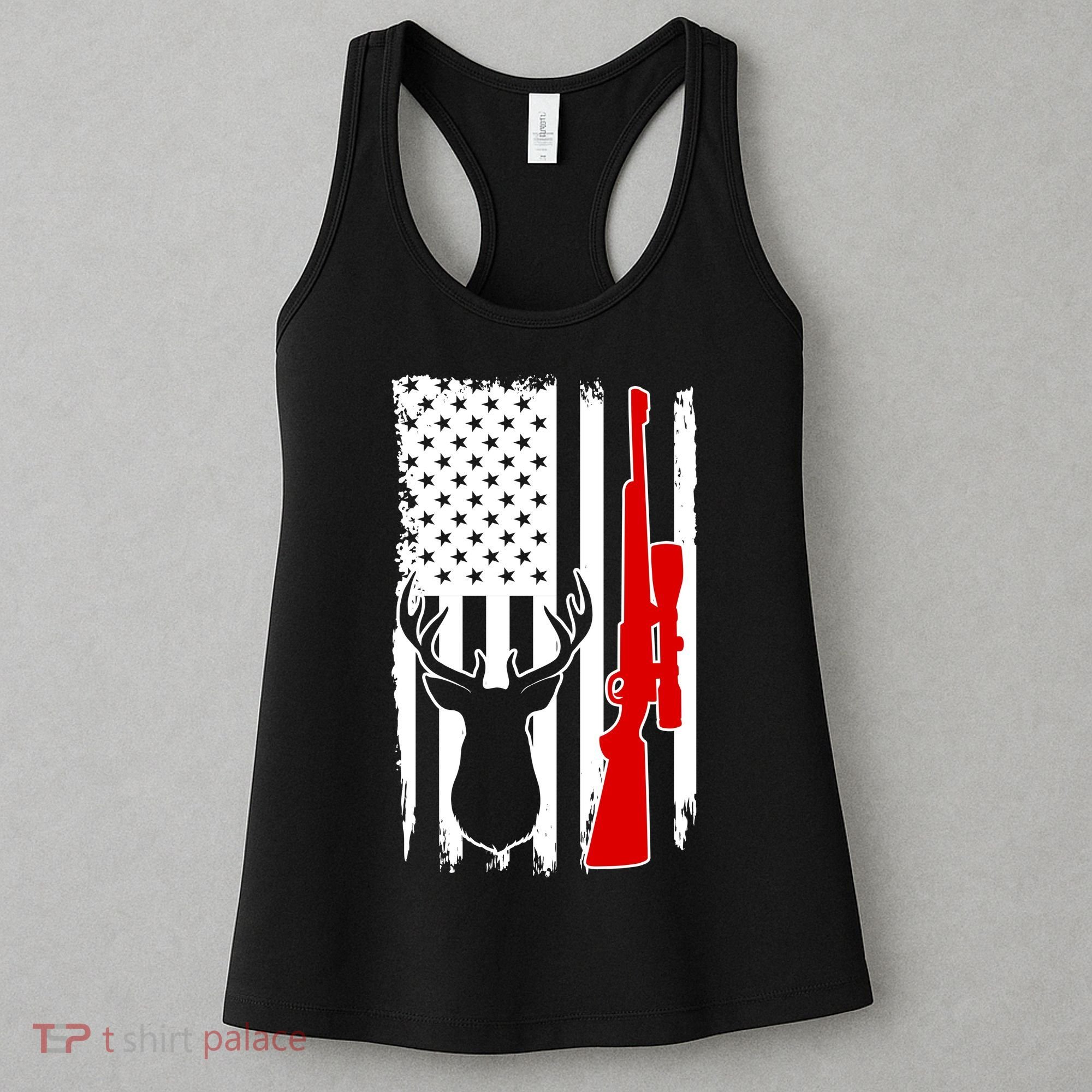 Deer Hunting Distressed USA American Flag Women's Tank Top