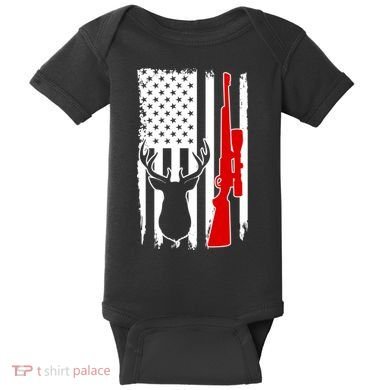 Deer Hunting Distressed USA American Flag Baby Bodysuit