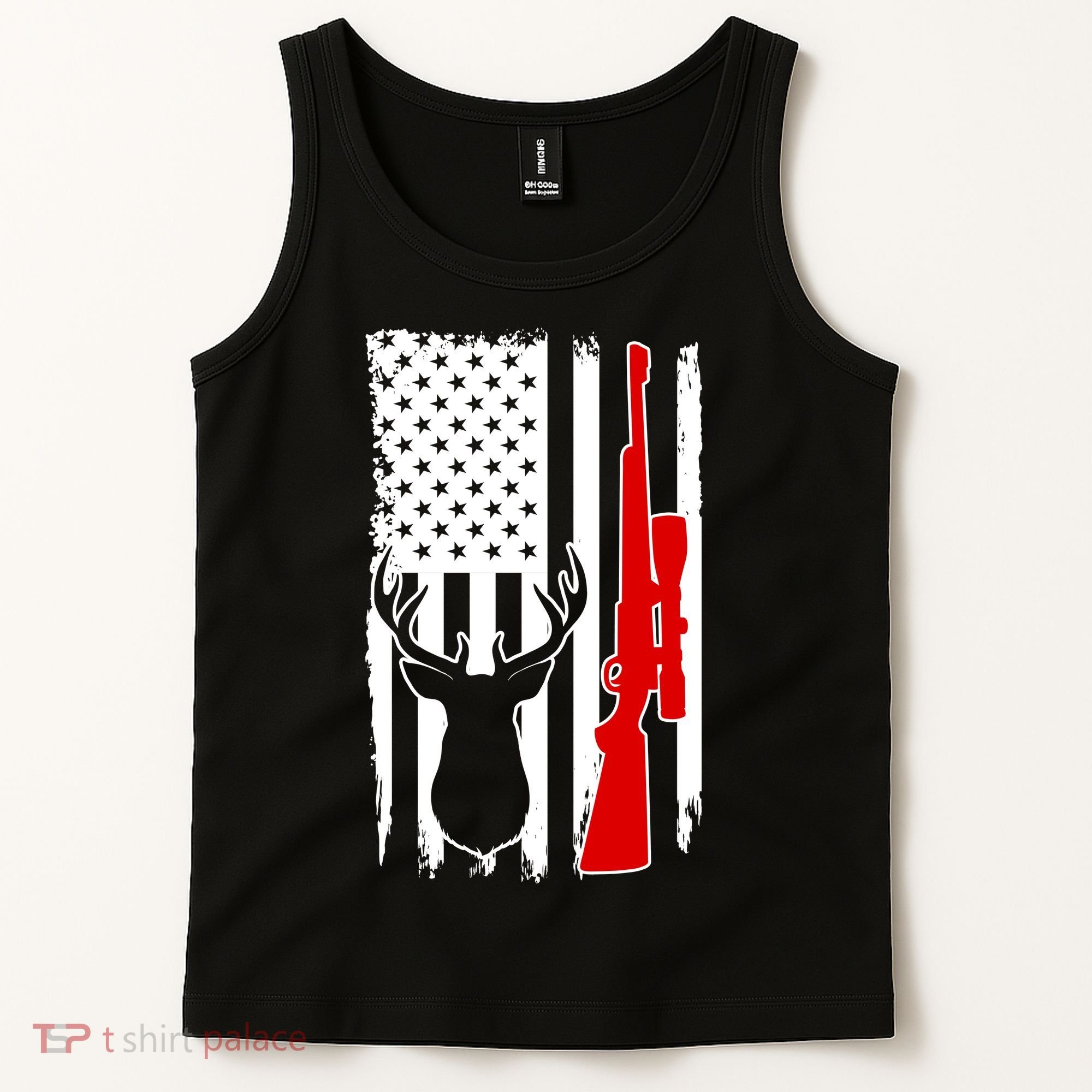 Deer Hunting Distressed USA American Flag Tank Top