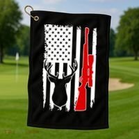 Deer Hunting Distressed USA American Flag Golf Towel thumb 1