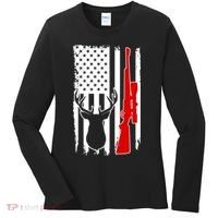 Deer Hunting Distressed USA American Flag Women's Long Sleeve Shirt thumb 0