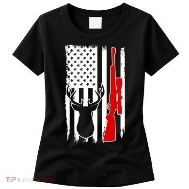 Deer Hunting Distressed USA American Flag Women's T-Shirt