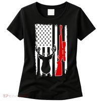 Deer Hunting Distressed USA American Flag Women's T-Shirt thumb 0