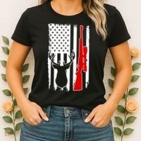 Deer Hunting Distressed USA American Flag Women's T-Shirt thumb 2