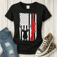 Deer Hunting Distressed USA American Flag Women's T-Shirt thumb 3