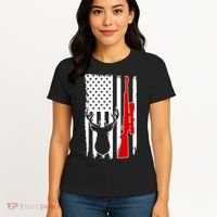 Deer Hunting Distressed USA American Flag Women's T-Shirt thumb 4
