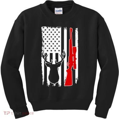 Deer Hunting Distressed USA American Flag Kids Sweatshirt