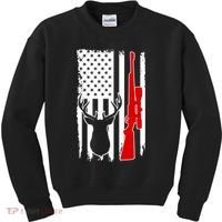 Deer Hunting Distressed USA American Flag Kids Sweatshirt thumb 0
