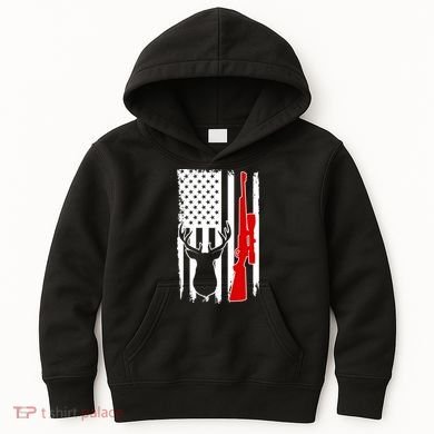 Deer Hunting Distressed USA American Flag Kids Hoodie