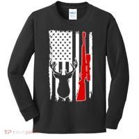 Deer Hunting Distressed USA American Flag Kids Long Sleeve Shirt thumb 0