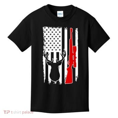 Deer Hunting Distressed USA American Flag Kids T-Shirt