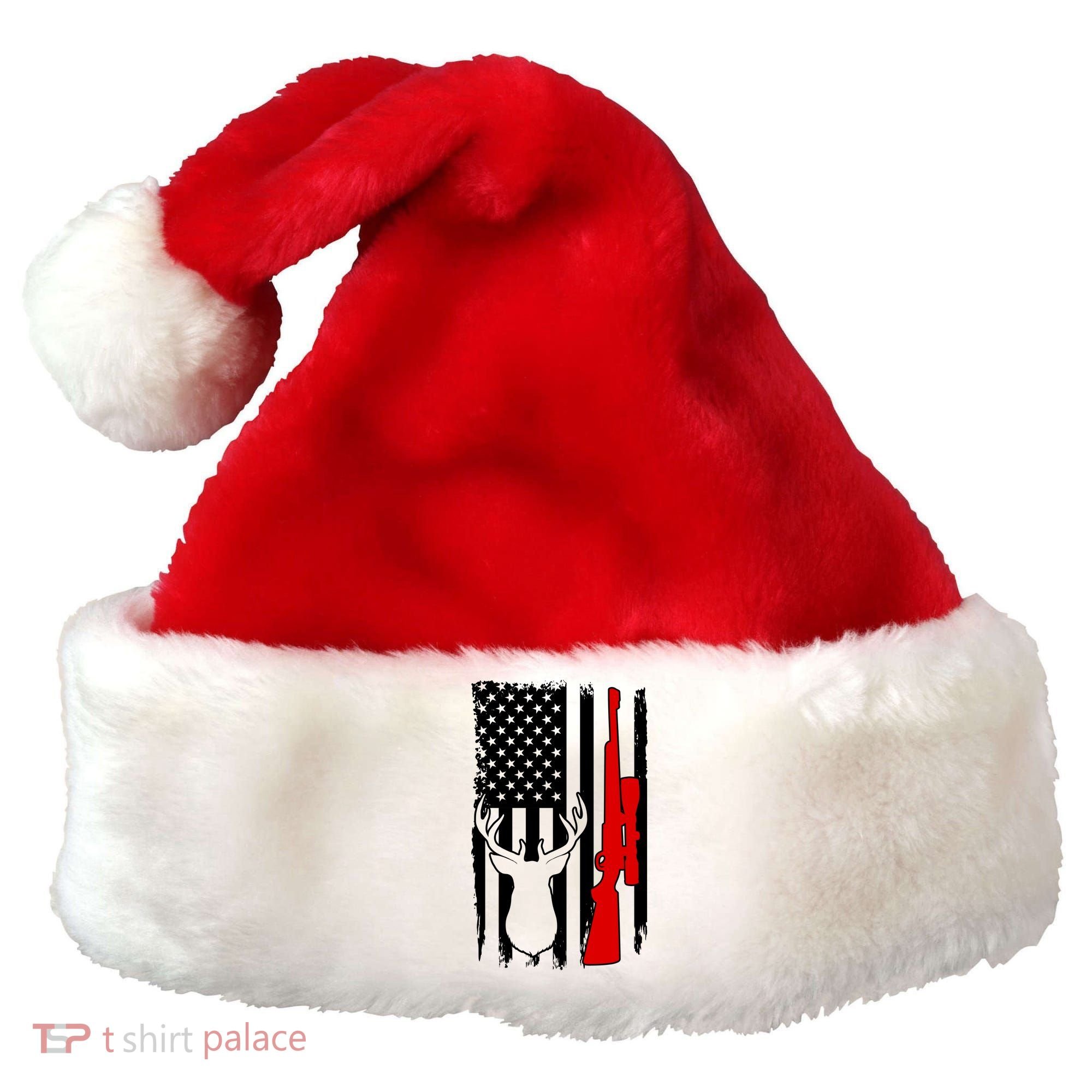 Deer Hunting Distressed USA American Flag Santa Hat