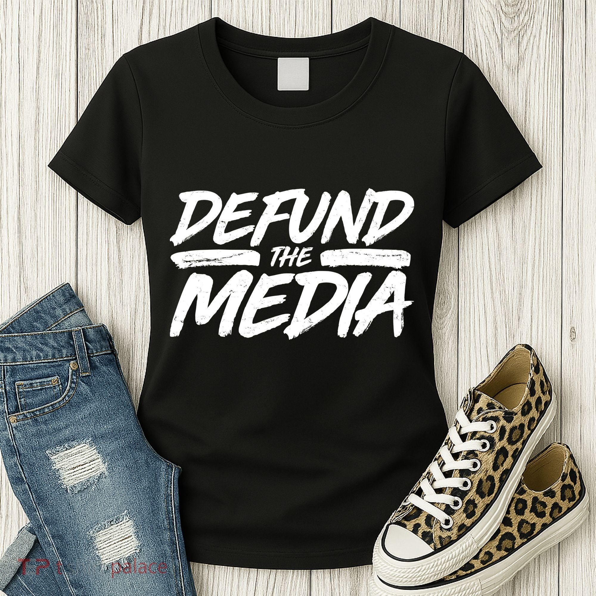 Defund The Media Distressed Women's T-Shirt