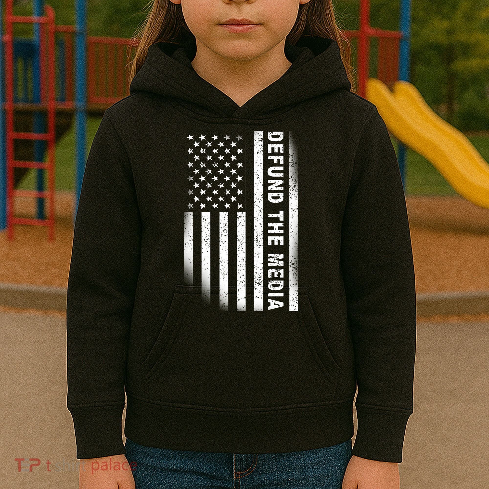 Defund The Media US Flag Kids Hoodie