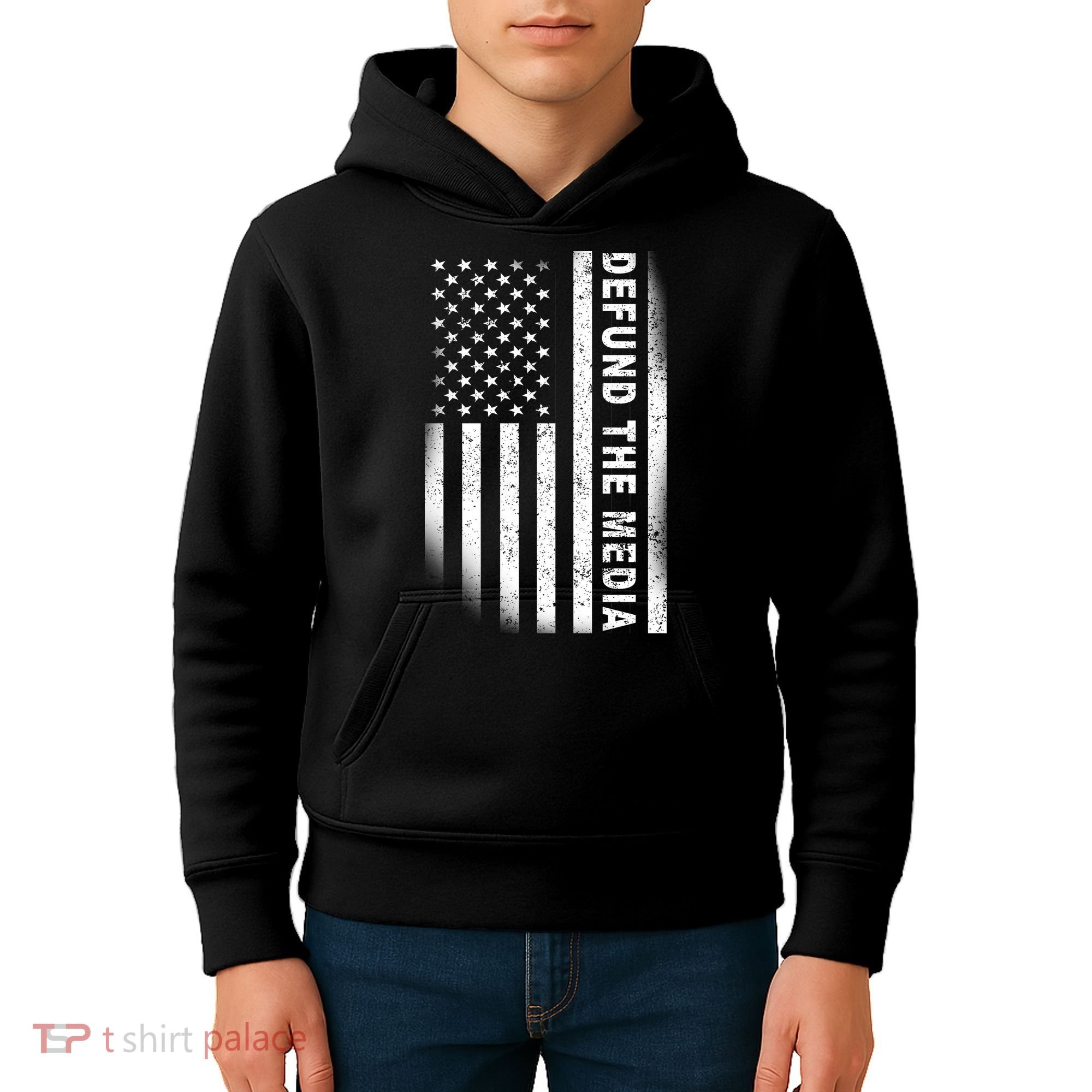 Defund The Media US Flag Kids Hoodie