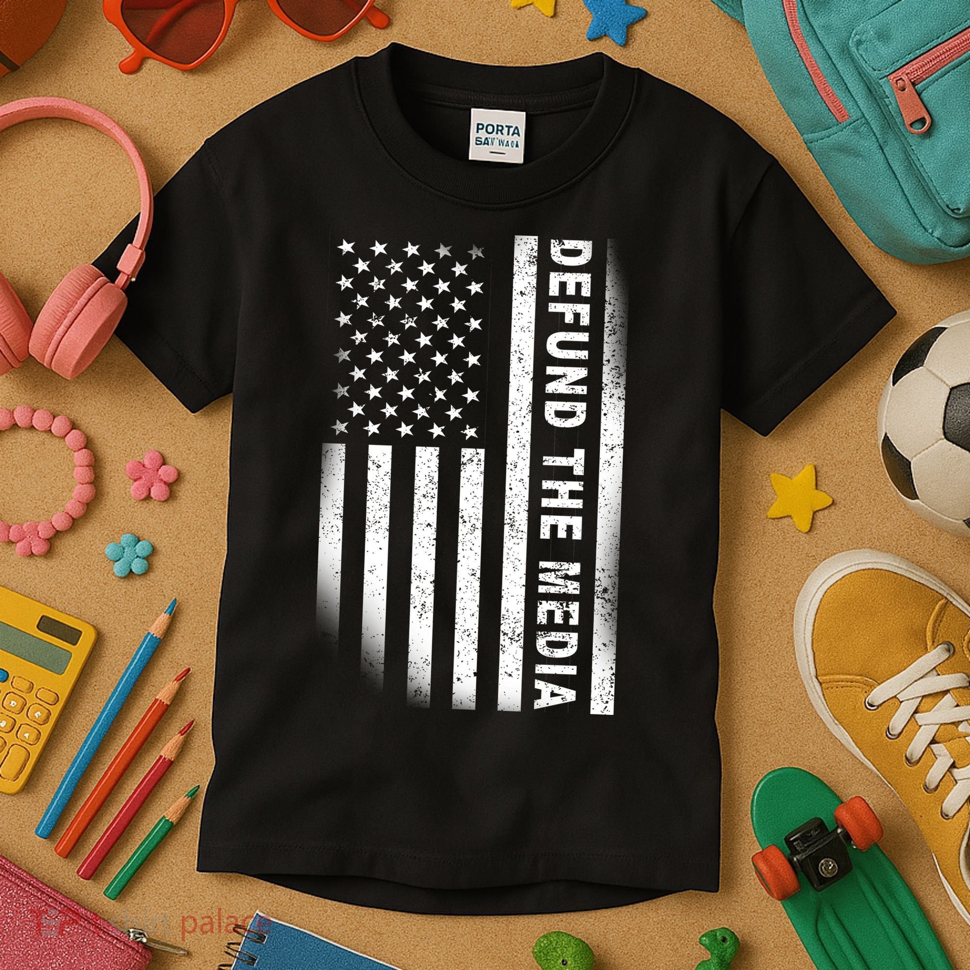 Defund The Media US Flag Kids T-Shirt