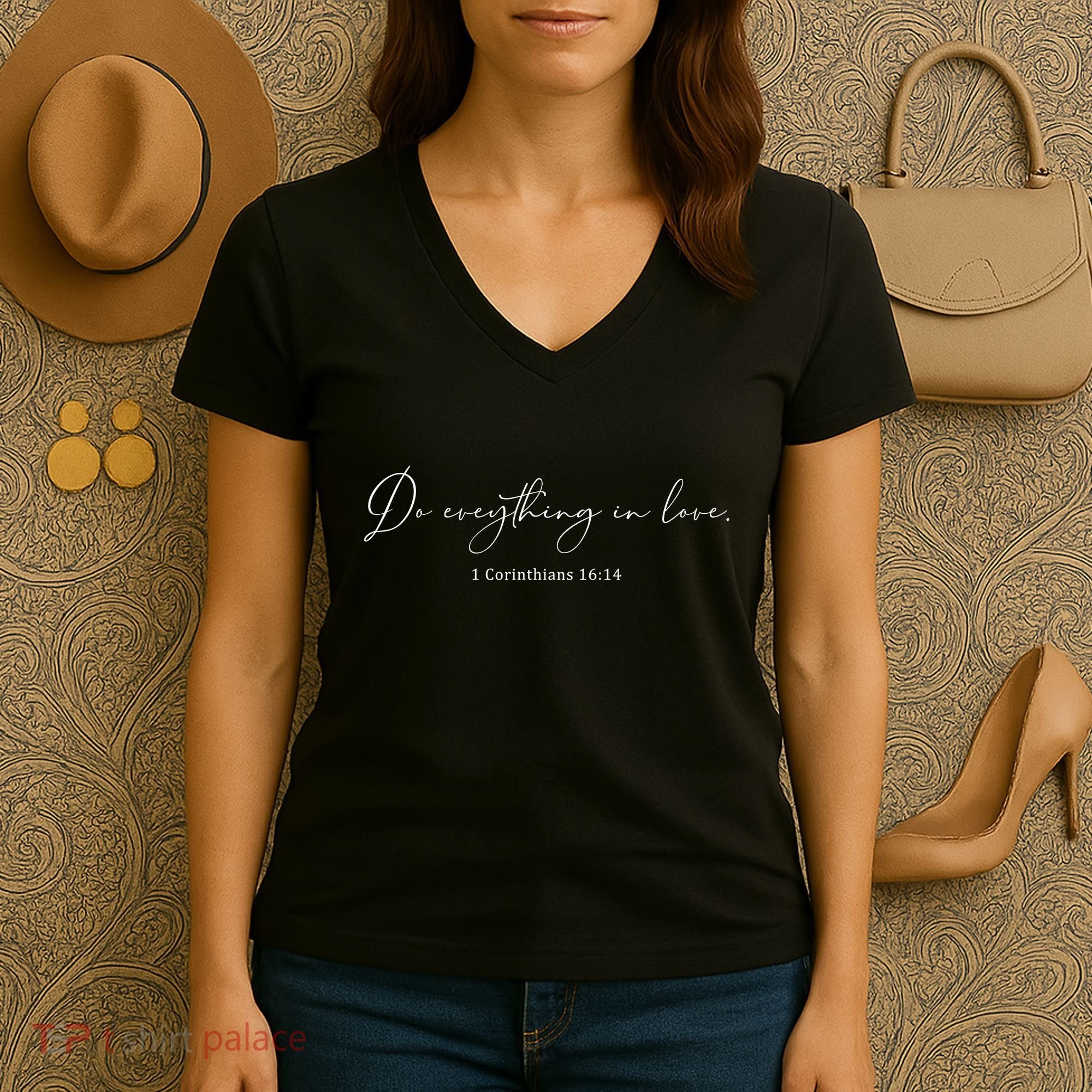 Do Everything In Love Bible Verse Quote Women's V-Neck T-Shirt