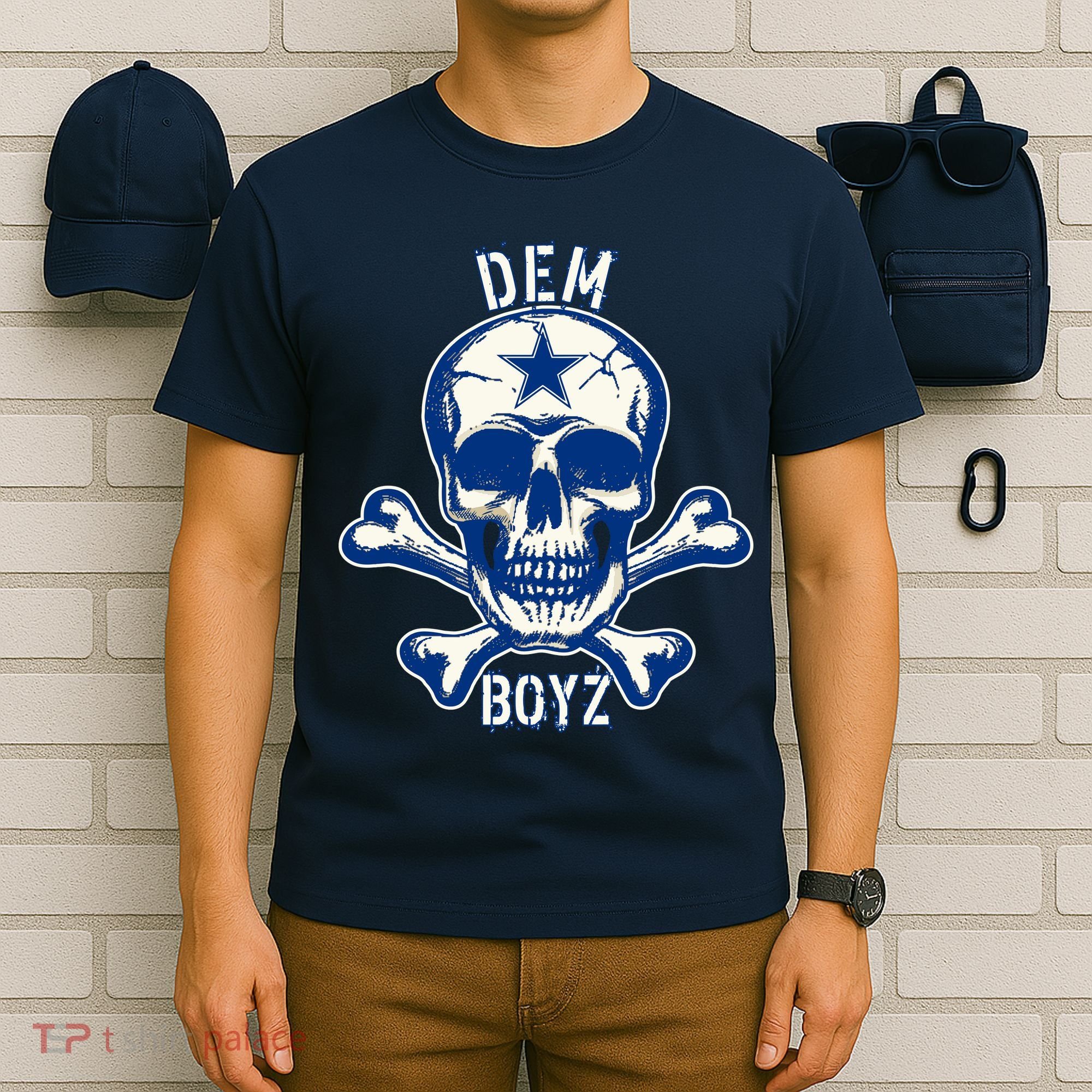 DEM BOYZ Dallas Skull Crossbones Star Texas Fan Pride T-Shirt