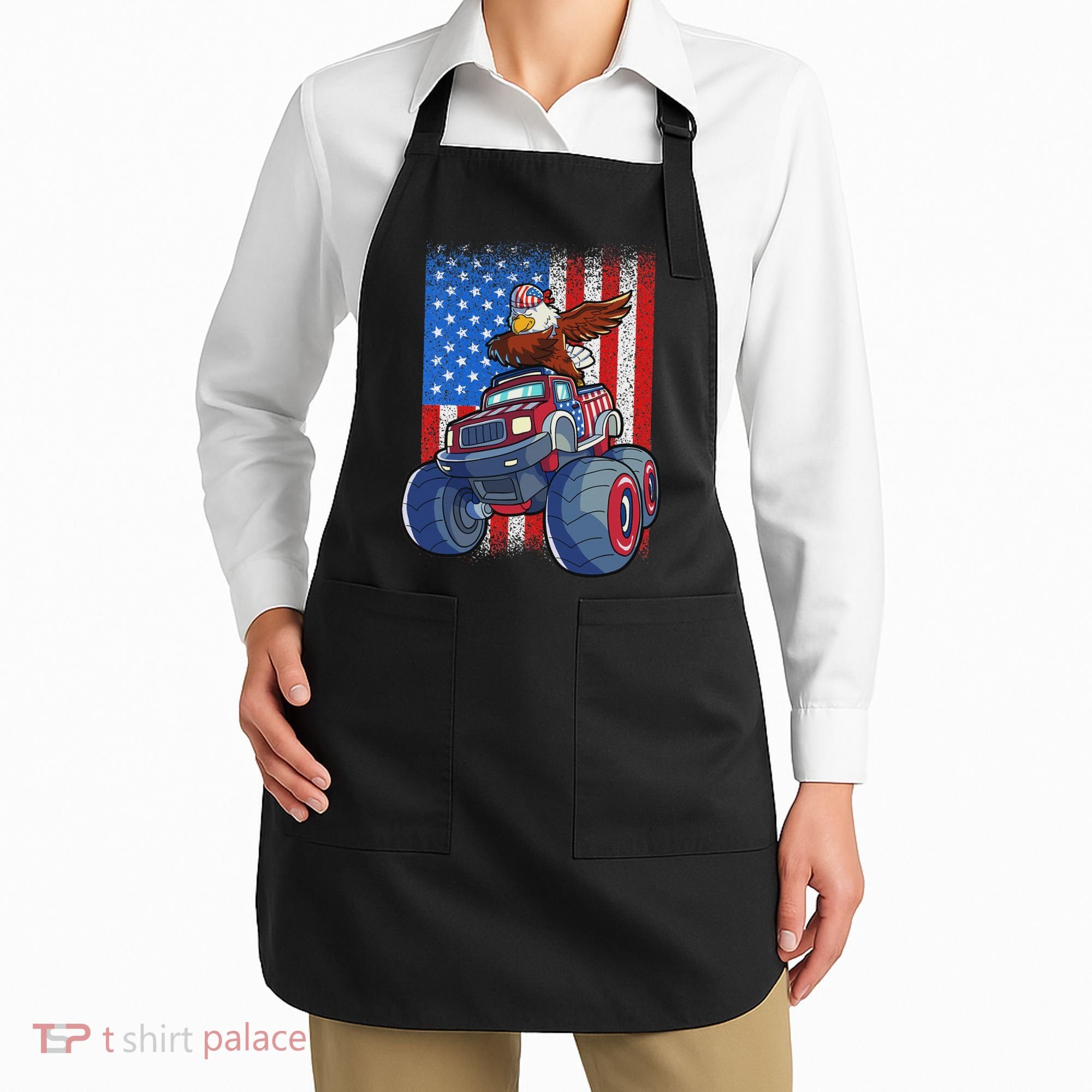 Dabbing Eagle Monster Truck 4th Of July American Flag Apron