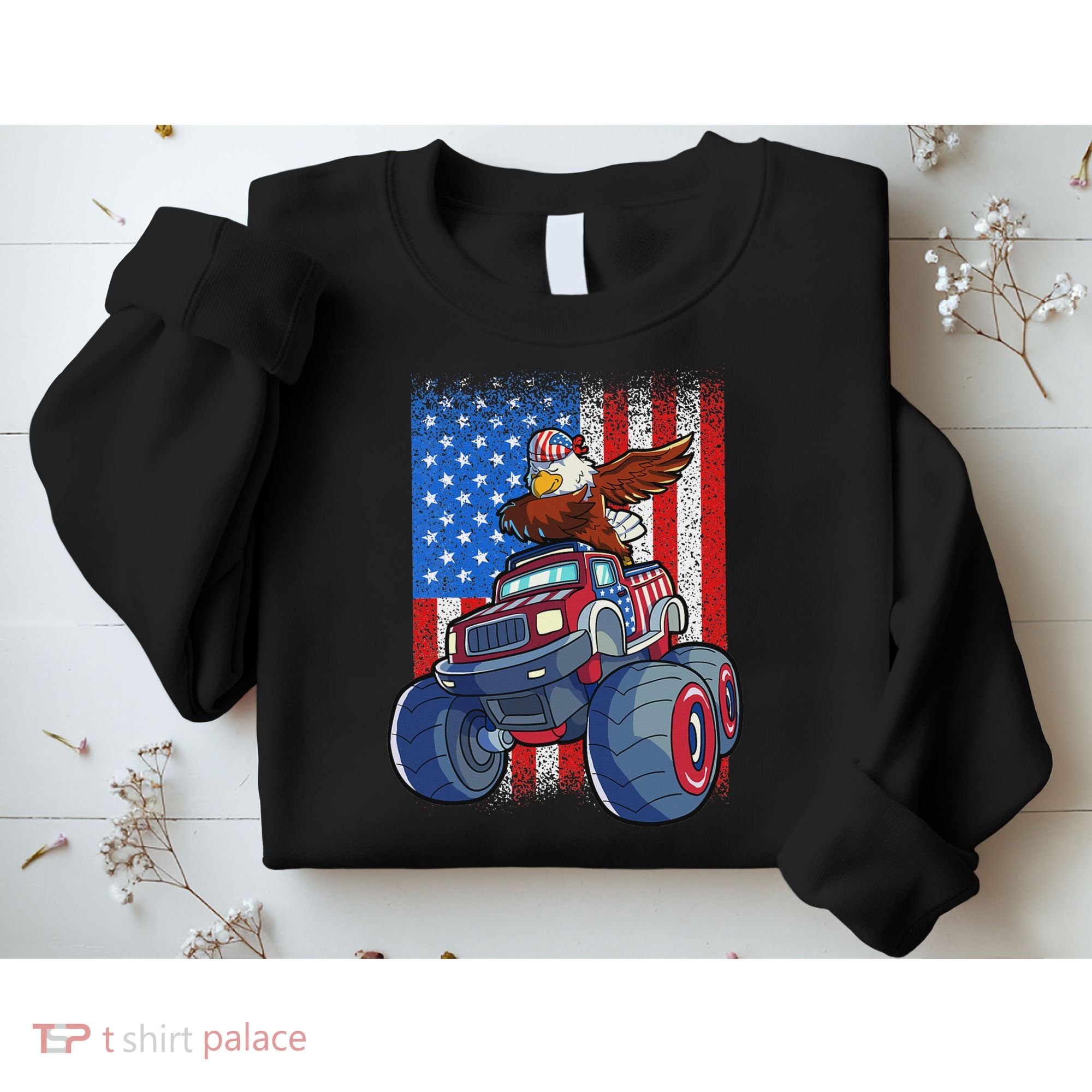 Dabbing Eagle Monster Truck 4th Of July American Flag Sweatshirt