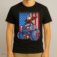 Dabbing Eagle Monster Truck 4th Of July American Flag T-Shirt thumb 3