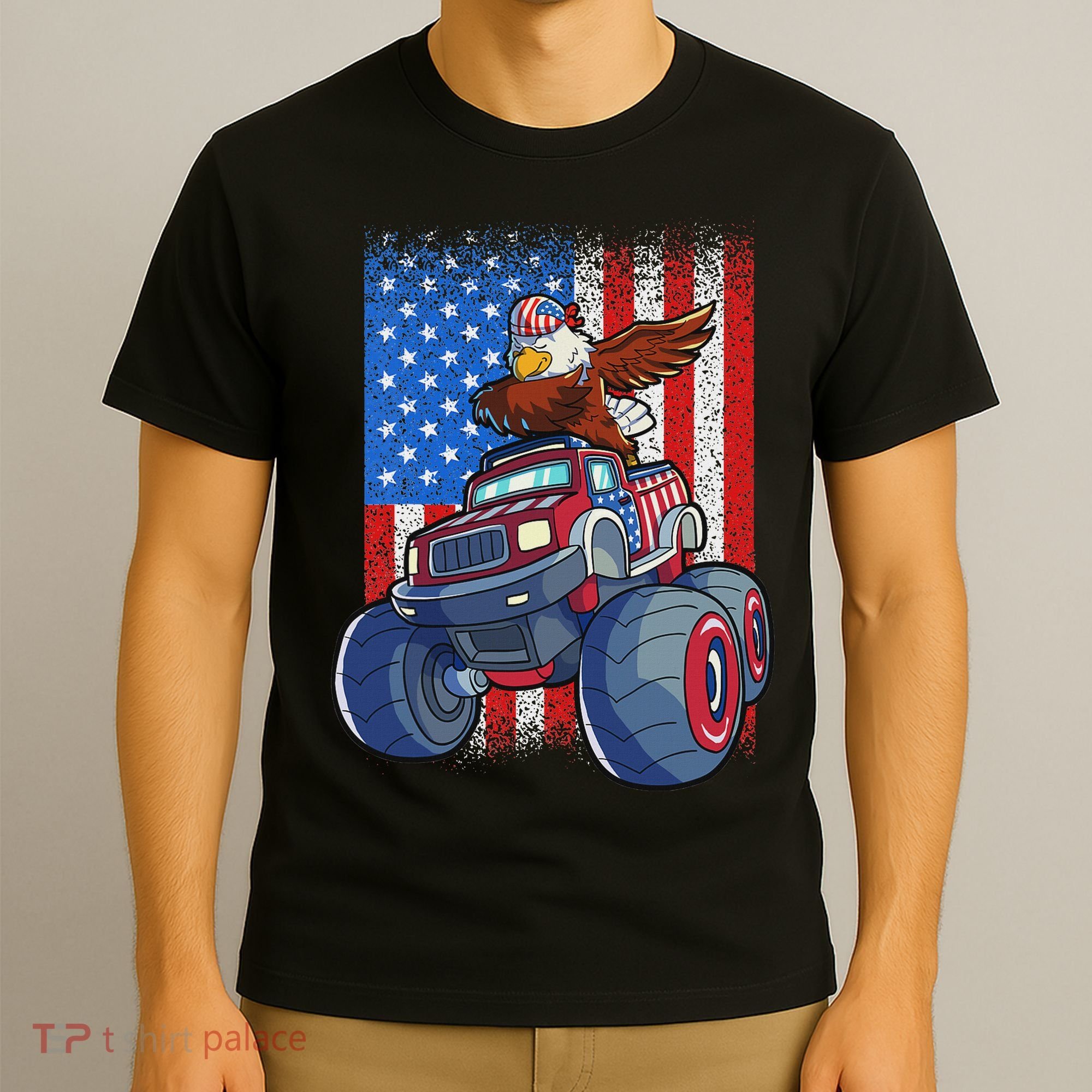 Dabbing Eagle Monster Truck 4th Of July American Flag T-Shirt