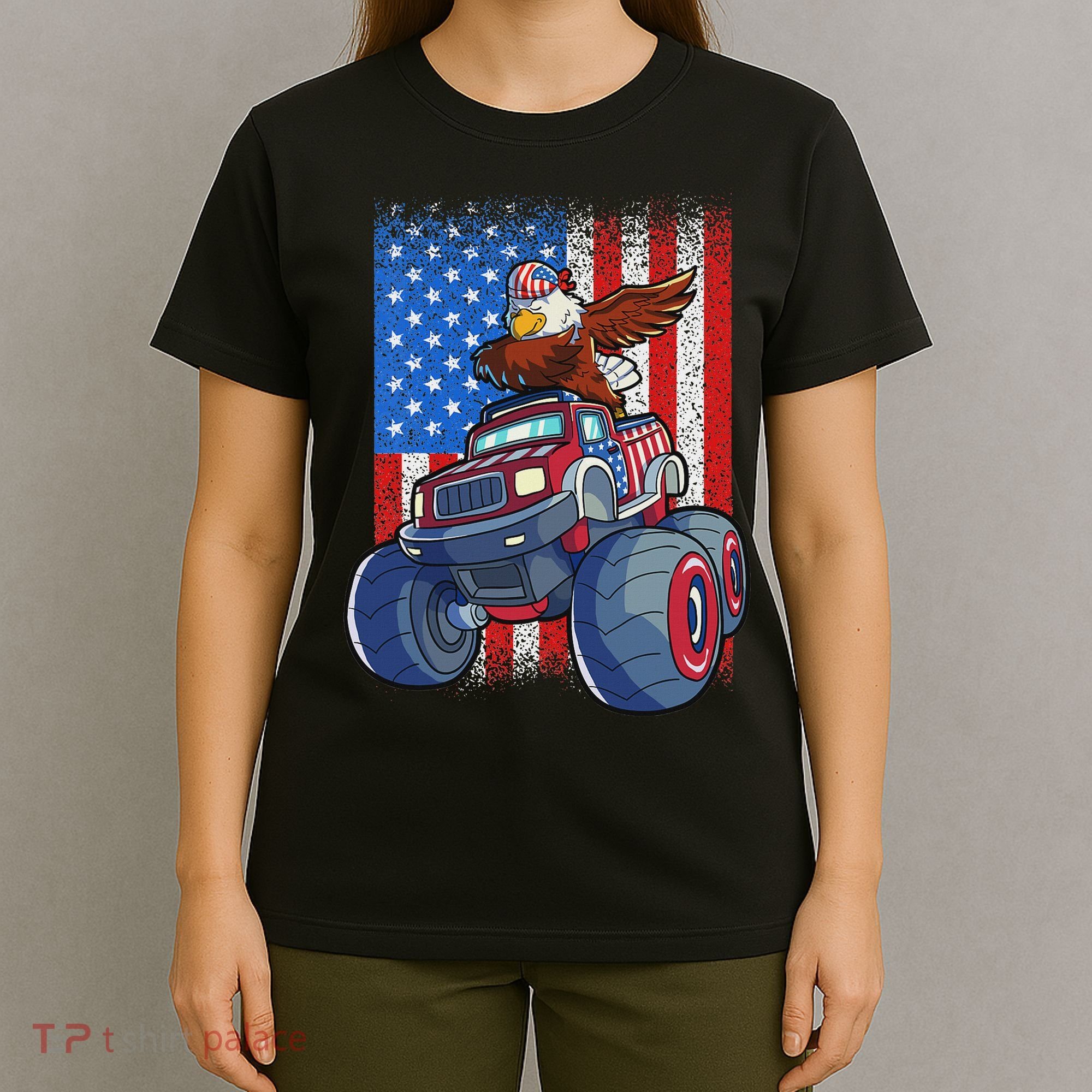 Dabbing Eagle Monster Truck 4th Of July American Flag T-Shirt