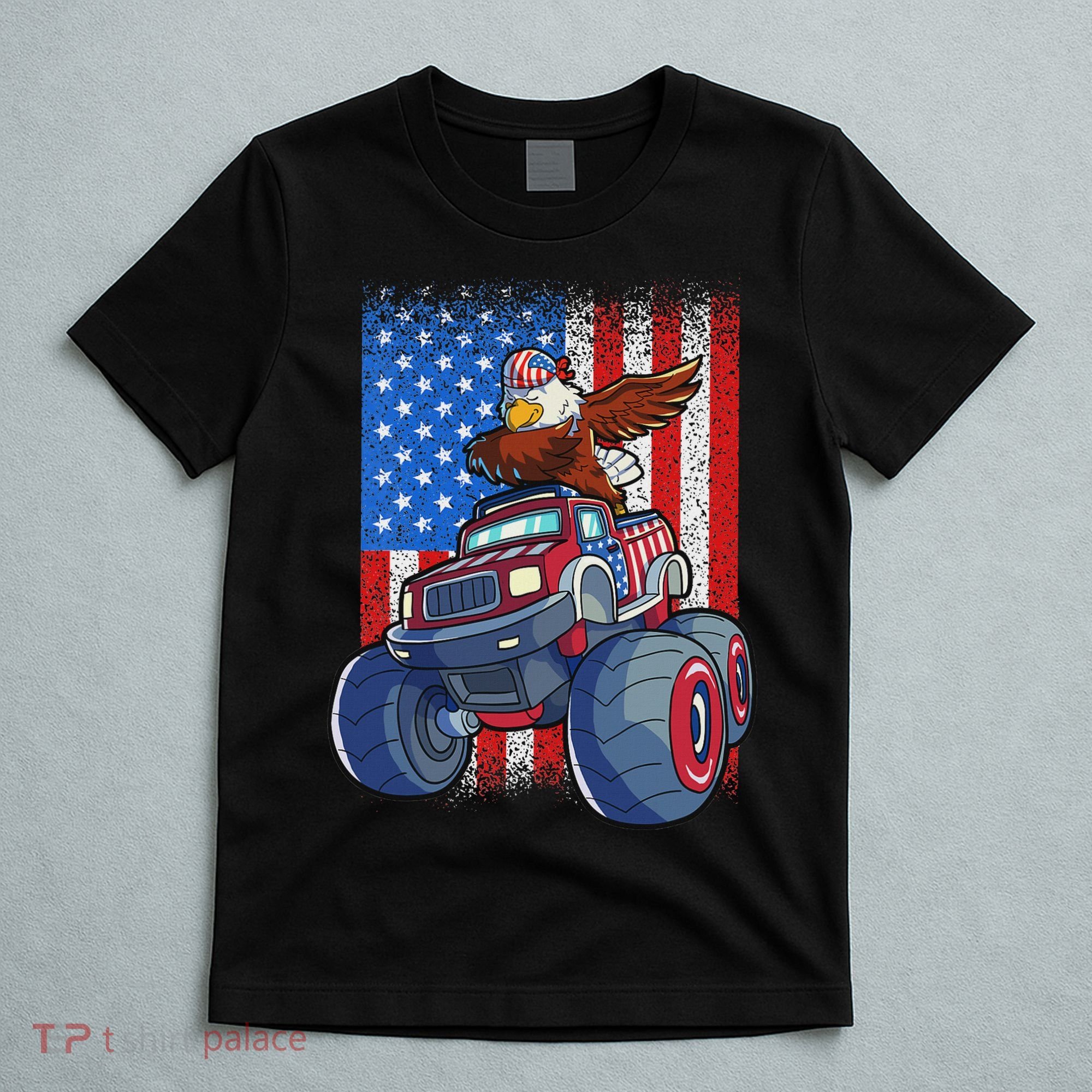 Dabbing Eagle Monster Truck 4th Of July American Flag T-Shirt
