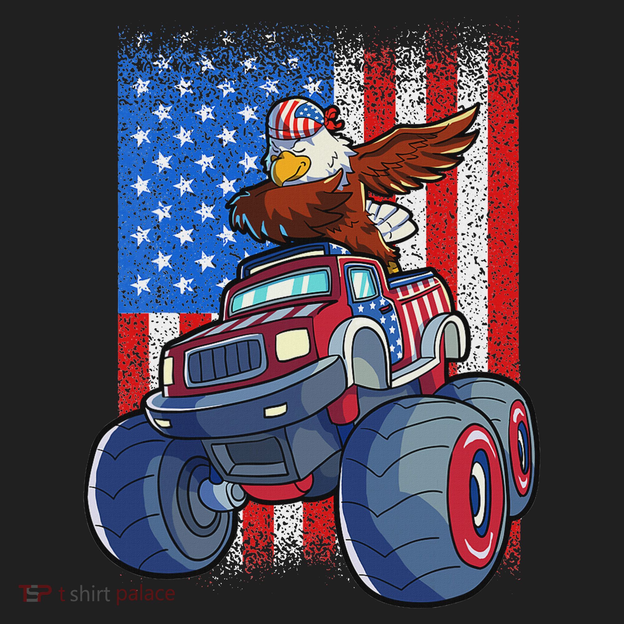 Dabbing Eagle Monster Truck 4th Of July American Flag Beanie