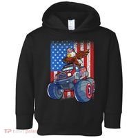 Dabbing Eagle Monster Truck 4th Of July American Flag Toddler Hoodie thumb 0