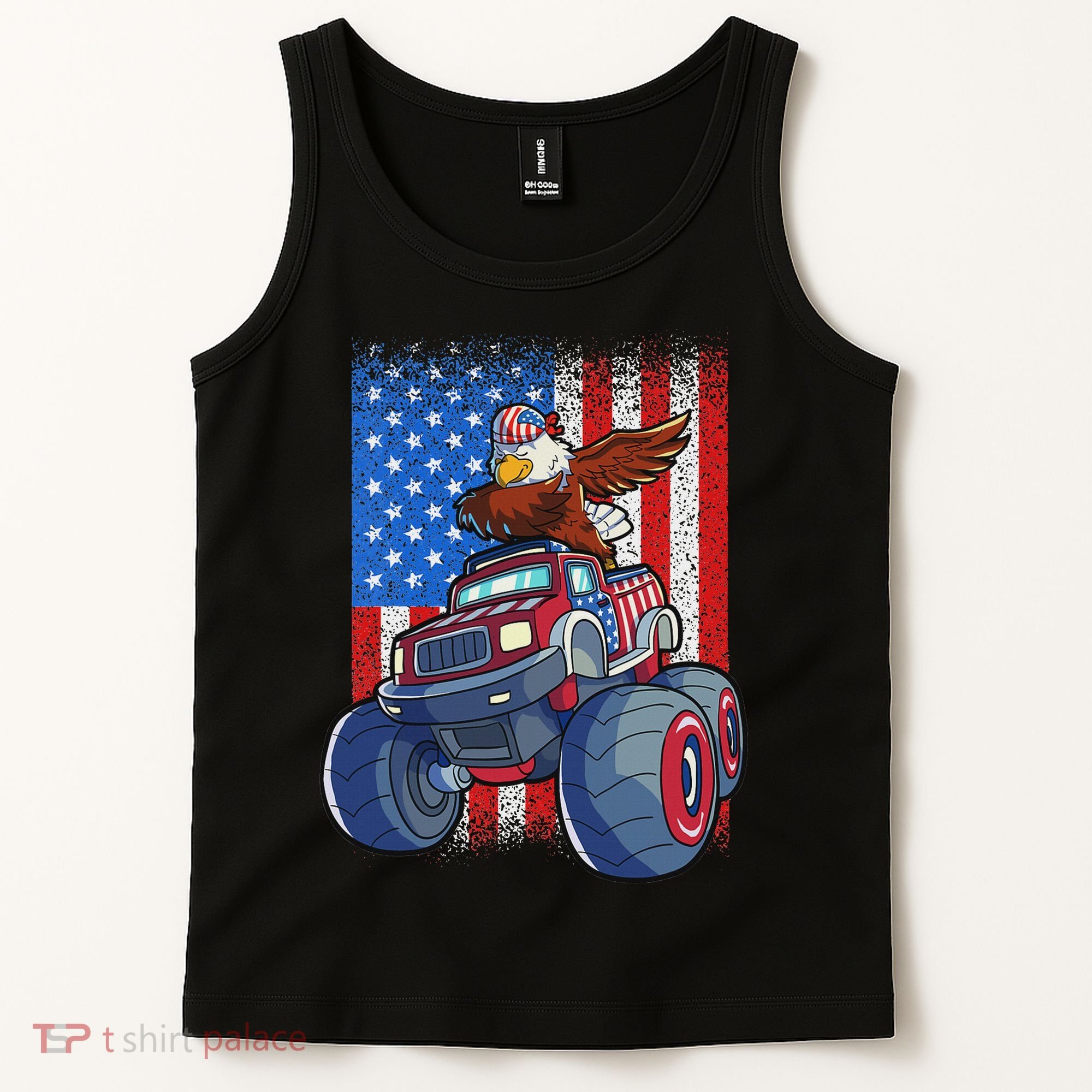 Dabbing Eagle Monster Truck 4th Of July American Flag Tank Top